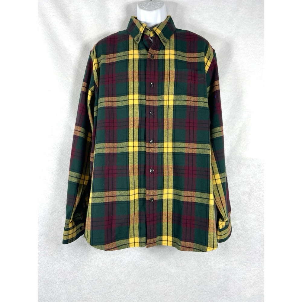 L.L. Bean Shirt Mens Large Green Yellow Button Up Flannel Long Sleeve Plaid NWOT